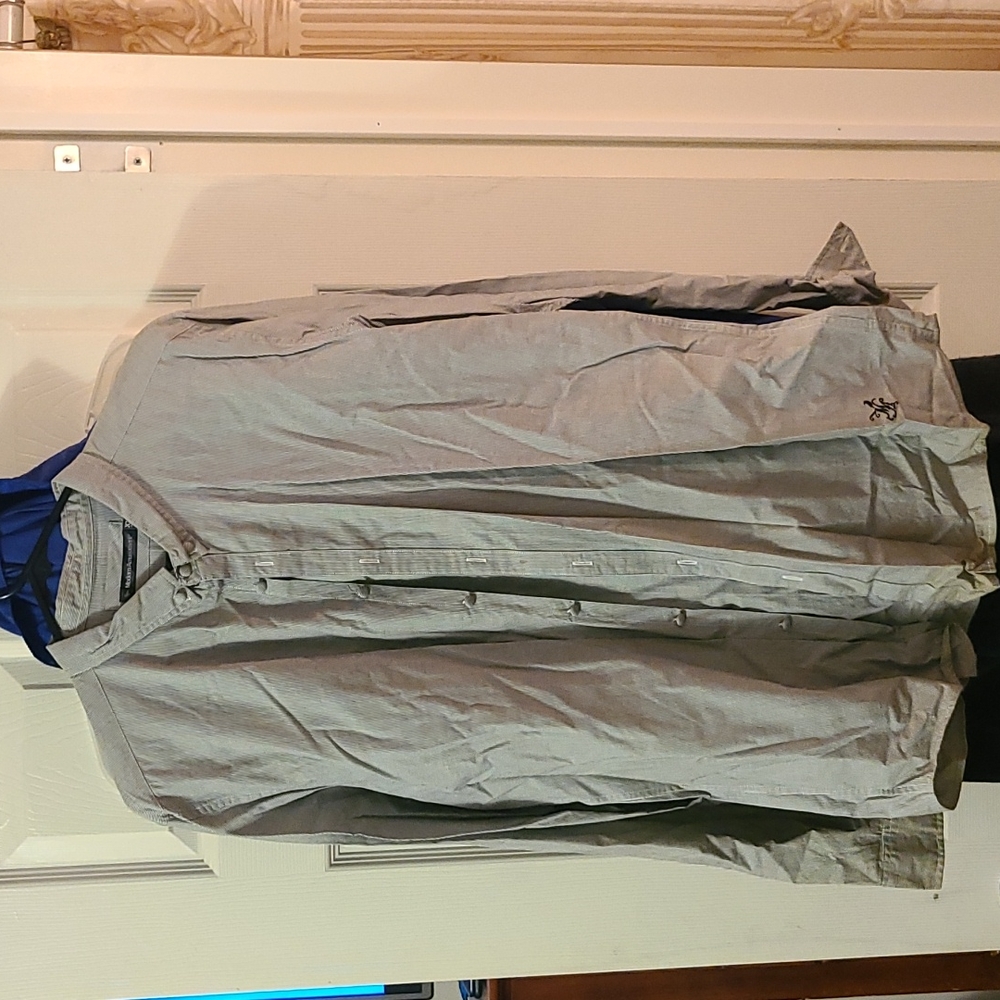 Grey pen stripe Modern amusement button down